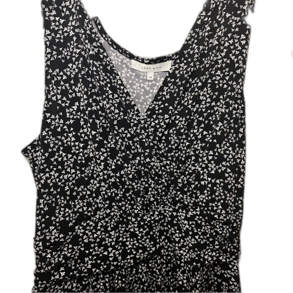 Lark & Ro Women's Faux Wrap Dress Waist Defined Tulip Hem Black White Floral 14 - Picture 3 of 6